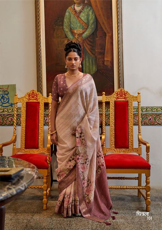 Dusty Rose Pure Viscose Crush Tissue Saree with Kat Dana Hand Embellishment