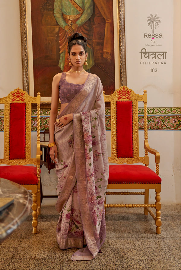 Chitrala Exclusive Designer Saree – Timeless Ajrak Print with Intricate Handwork on Luxurious Crush Tissue Fabric