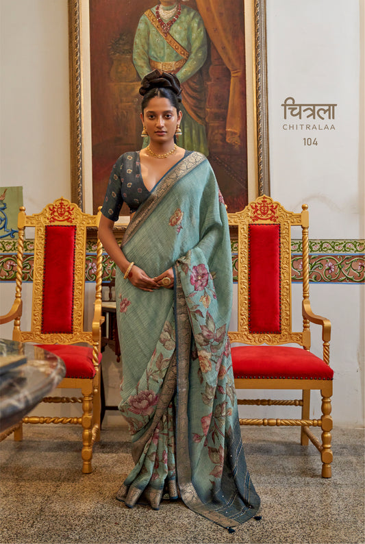 Pure Viscose Tissue Saree with Subtle Crush Texture, Floral Design & Kat Dana