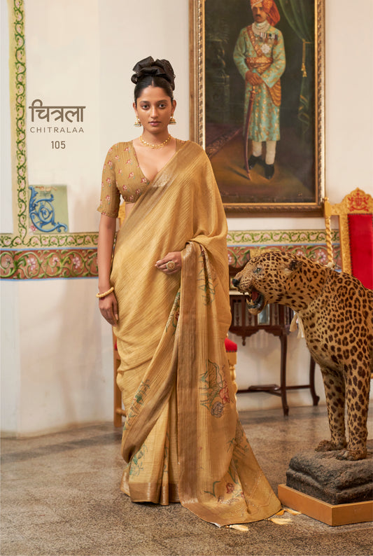 Soft Viscose Tissue Crush Saree with Floral Design