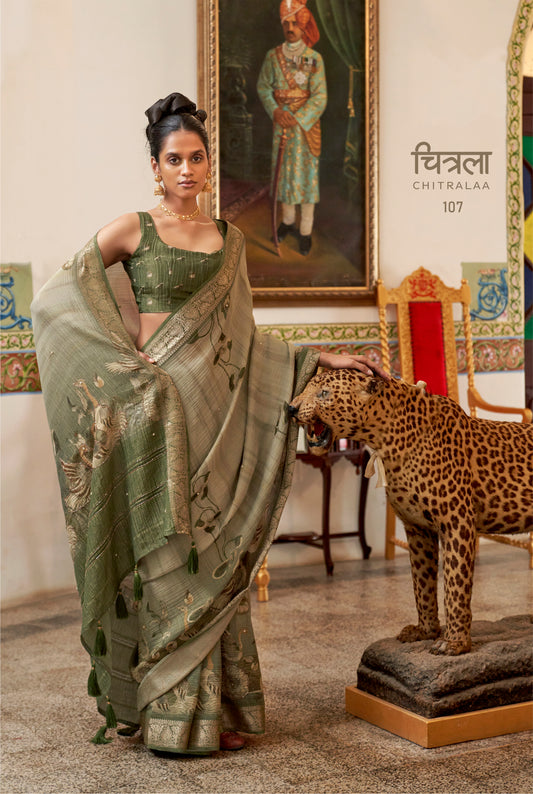 Modern Soft Viscose Tissue Saree with Figure & Floral Design