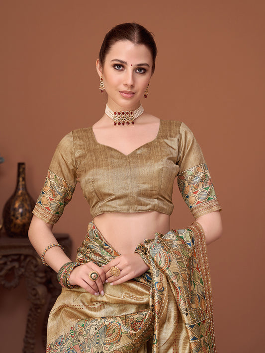 Regal Golden Beige Silk Blend Saree