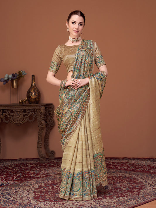 Heritage Cream Handloom Silk Blend Saree
