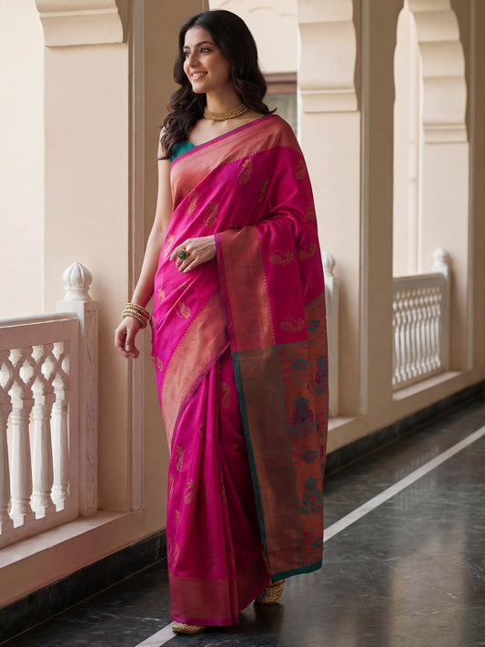 Rani Pink Banarasi Silk Heritage Zari Weave Saree