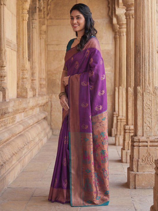 Purple Banarasi Silk Heritage Zari Weave Saree