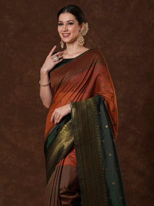 Rust Brown Silk Blend Saree