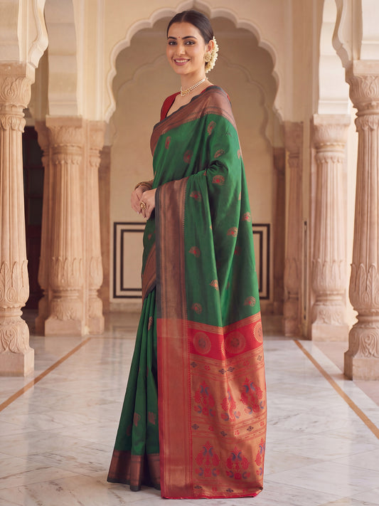 Bottle Green Banarasi Silk Heritage Zari Weave Saree