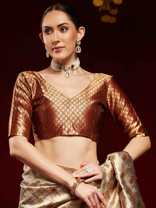 Ivory Cream Banarasi Silk Saree