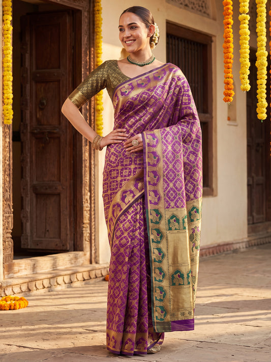 Purple Banarasi Silk Heritage Zari Weave