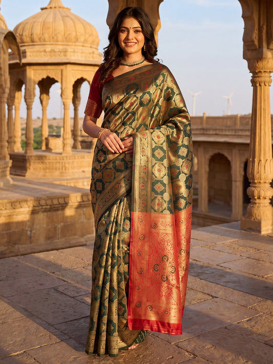 Dark Green Banarasi Silk Heritage Patola Weave Saree