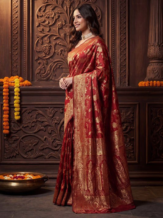 Maroon  Banarasi Silk Golden Zari Weaving Saree
