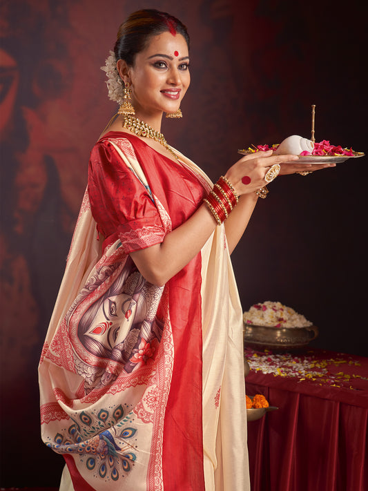 Ivory Pooja Silk Saree