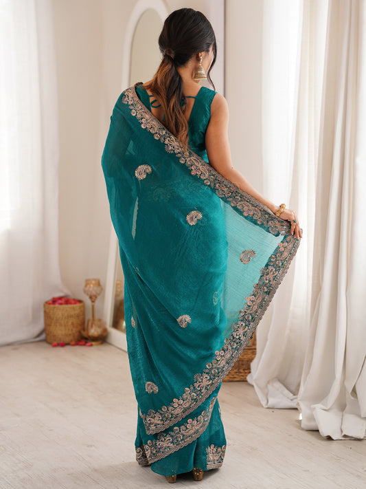 Sea Green Georgette Silk Blend Saree