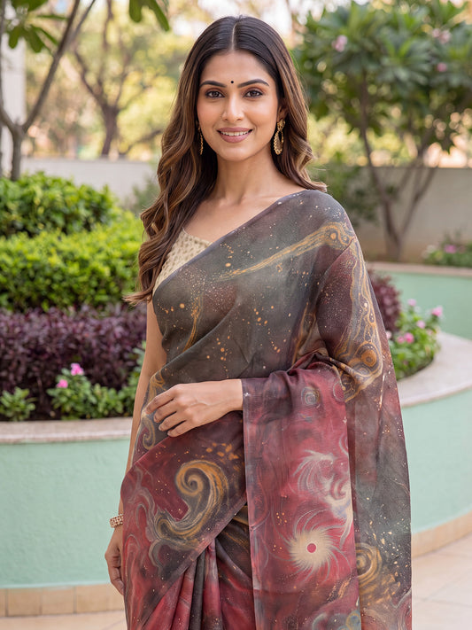 Mint Grey &Pink Ombre Cotton Silk Woven Floral Pallu Saree