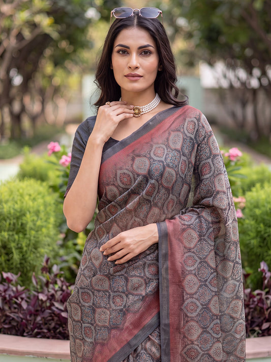 Black &  Rust Cotton Silk Casual Printed Ethnic Print