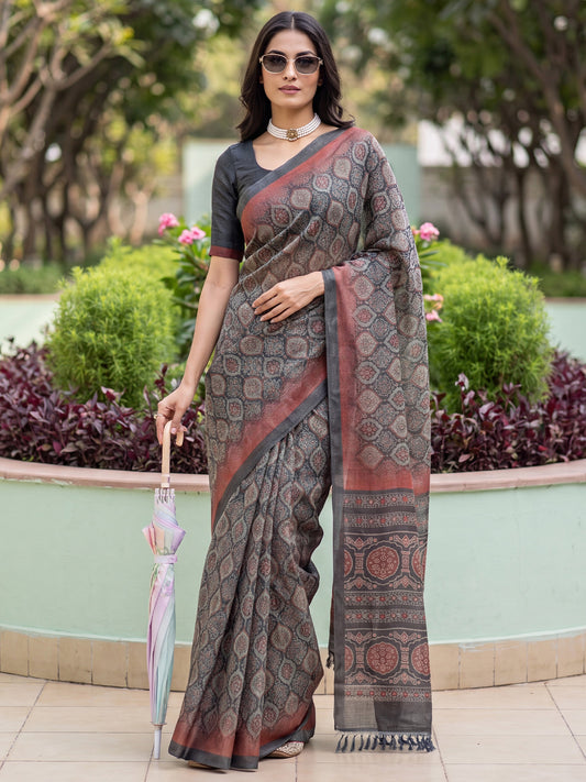 Black &  Rust Cotton Silk Casual Printed Ethnic Print