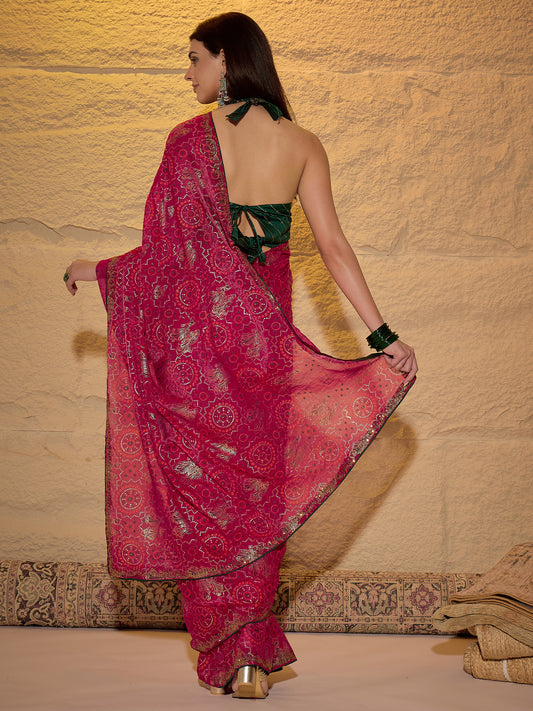 Magenta Georgette Saree with Bandhani Digital Print