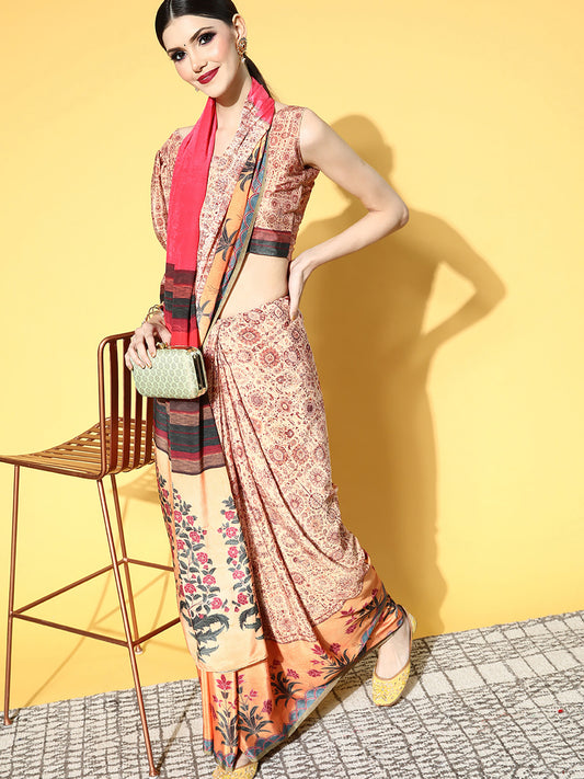 Heritage Off-White and Peach Silk Blend Saree