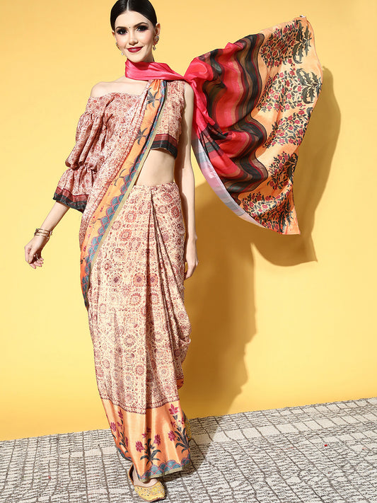 Heritage Off-White and Peach Silk Blend Saree
