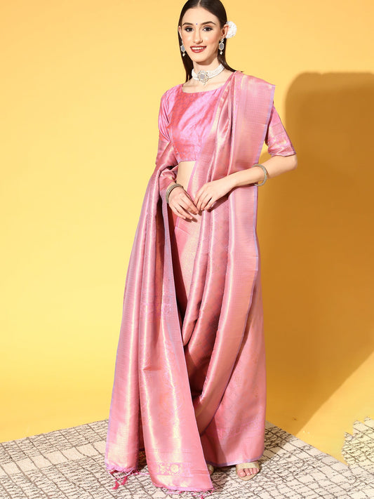 Blush Pink Jari Woven Kanjivaram Saree
