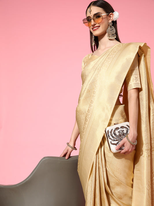 Beige Jari Woven Kanjivaram Saree