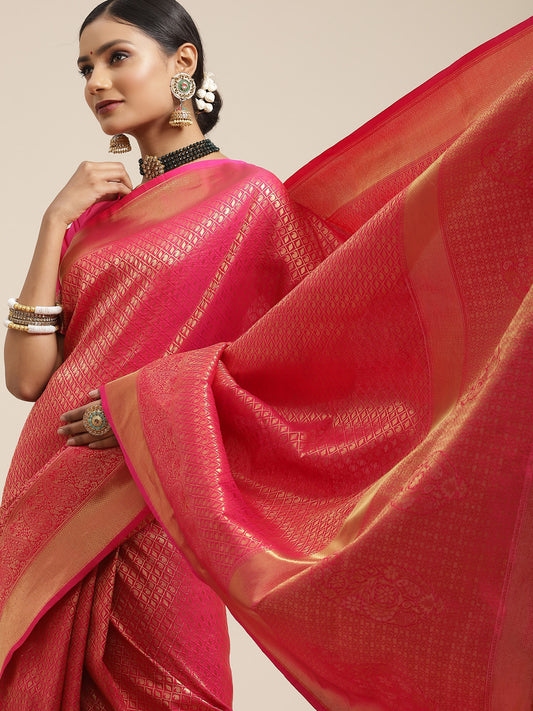 Pink Gold Jari Woven Banarasi Saree