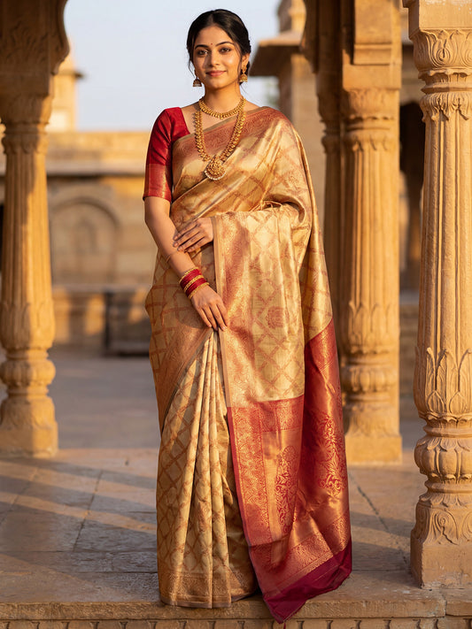 Beige Banarasi Silk Saree