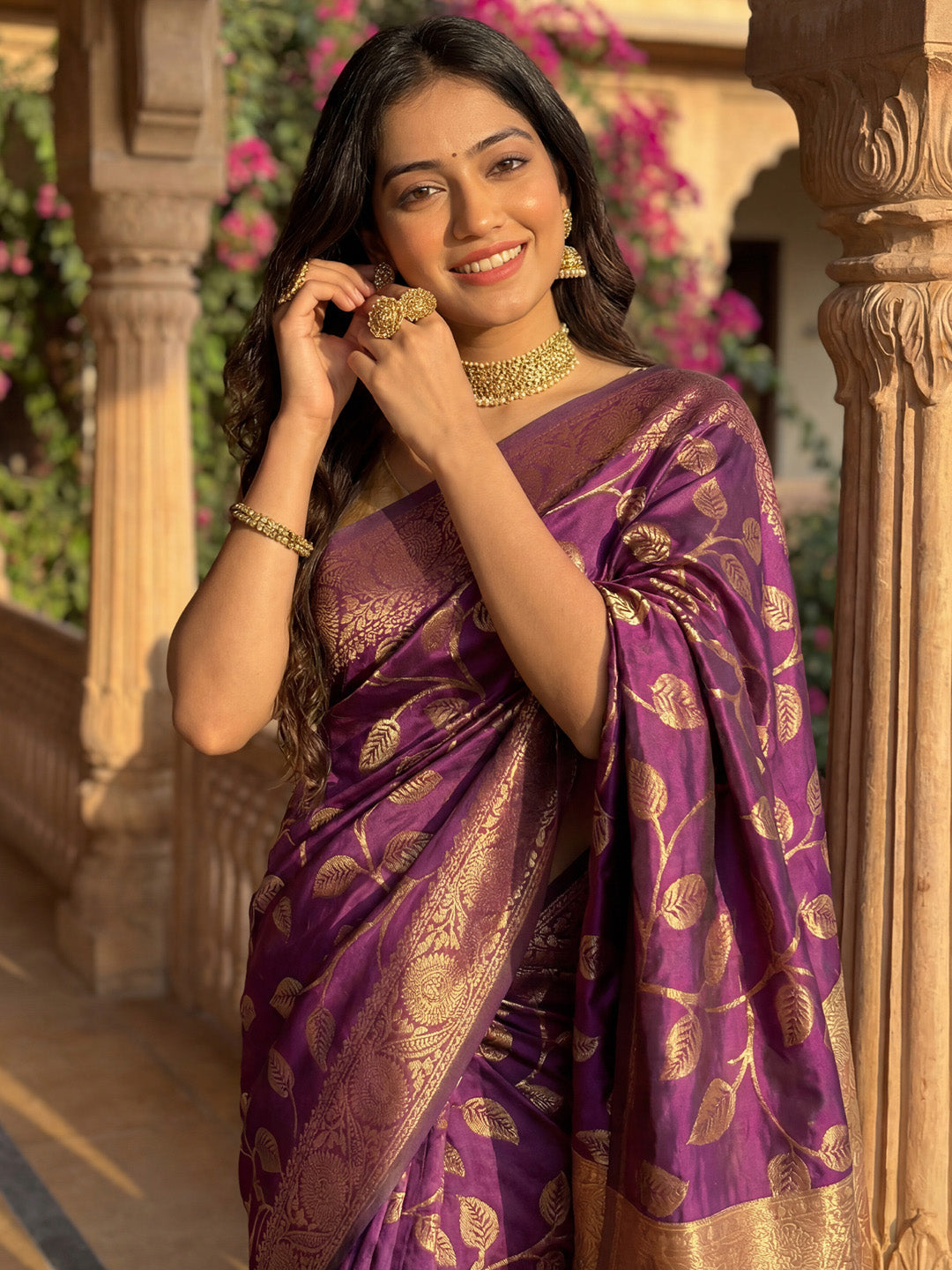 purple banarasi saree