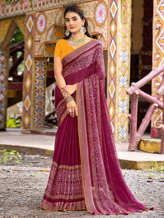 Deep Magenta Wine Cotton Silk Saree