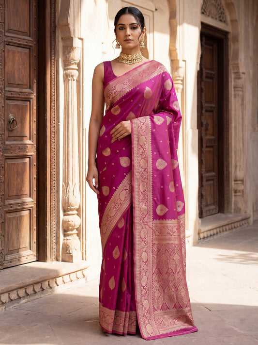 Saree Festive Orchid Pink Heritage Paisley Banarasi Silk