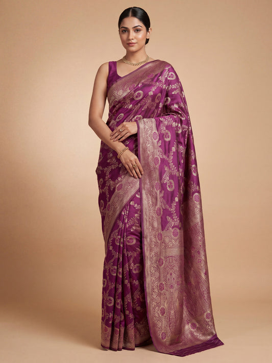 Saree Heirloom Wine Maroon Foliage Vine Banarasi Silk