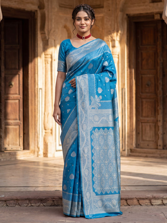 Saree Royal Indigo Blue Arch Frame & Buta Banarasi Silk