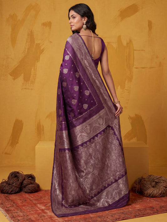 Saree Radiant Magenta Purple Floral Labyrinth Banarasi Silk