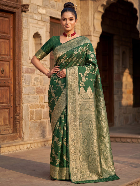 Saree Regal Forest Green Vine & Heritage Paisley Banarasi Silk