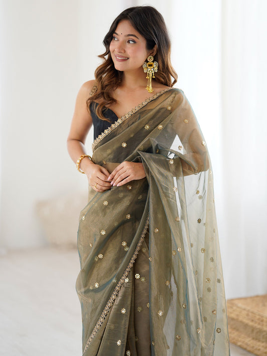 Sage Green Supernet Saree