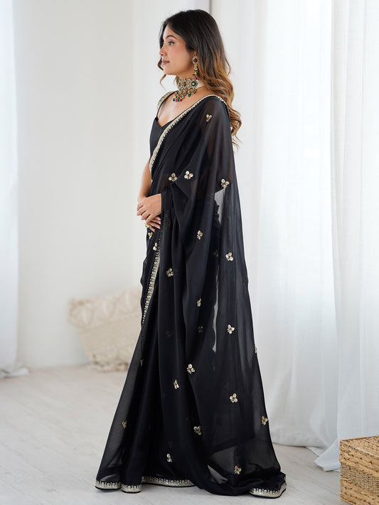 Black Georgette Embellished Saree with Blouse