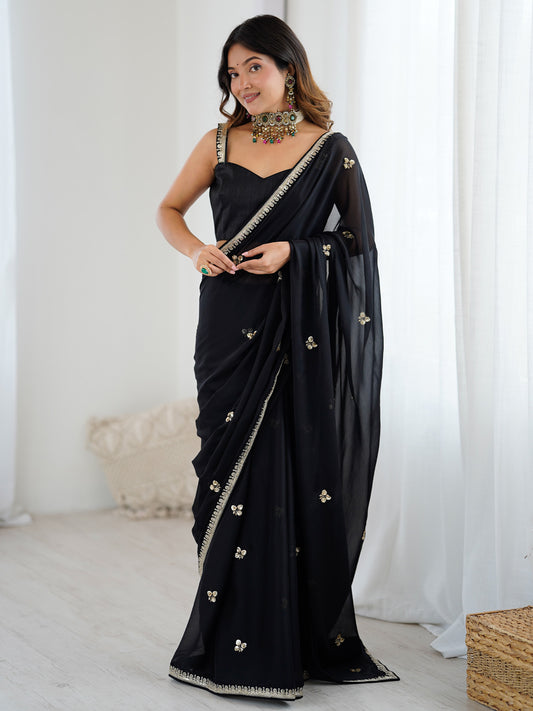 Black Georgette Embellished Saree with Blouse