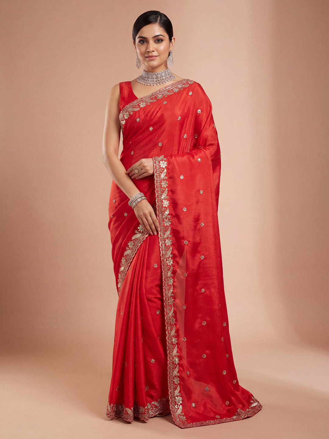 vichitra silk sarees
red saree
bandhni saree