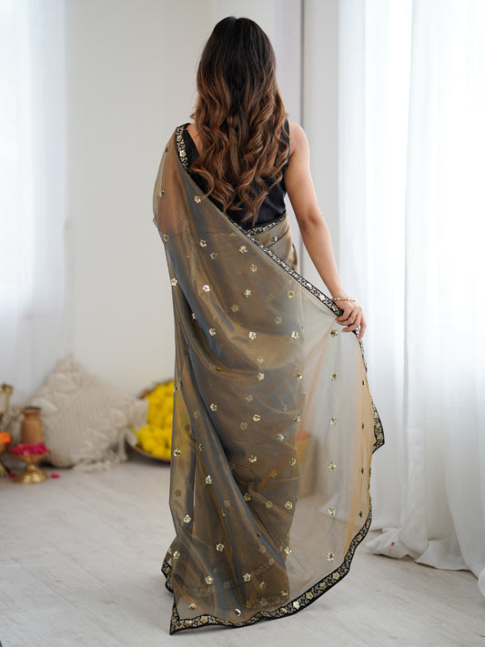 Organza Saree with Sequin Embroidery & Blouse