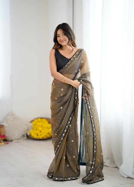 Organza Saree with Sequin Embroidery & Blouse