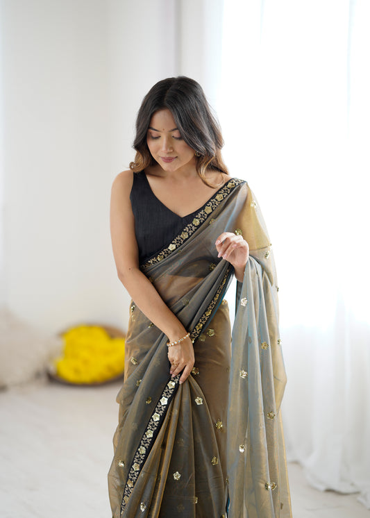 Supernet Saree with Sequin Embroidery