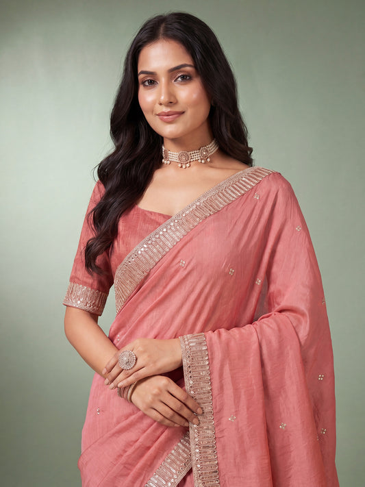 Pink Banarasi Woven Silk Saree