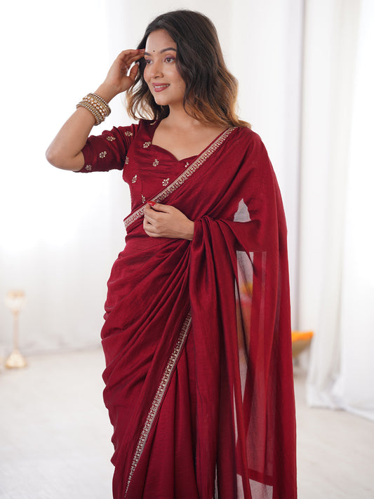 Red with Jari Embroidered Border Silk Saree