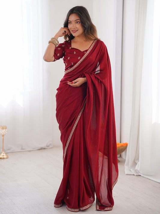 Red with Jari Embroidered Border Silk Saree