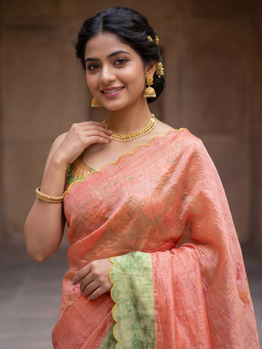 Peach Cut Work Party Wear Saree