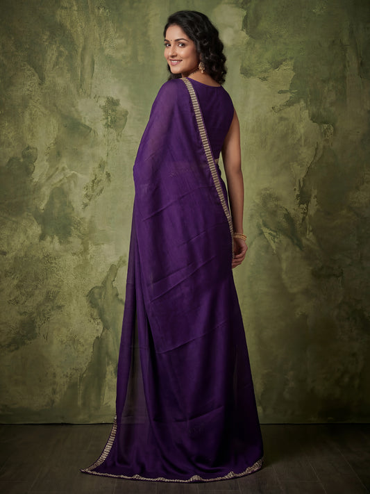 Purple Silk Saree with Zari Border