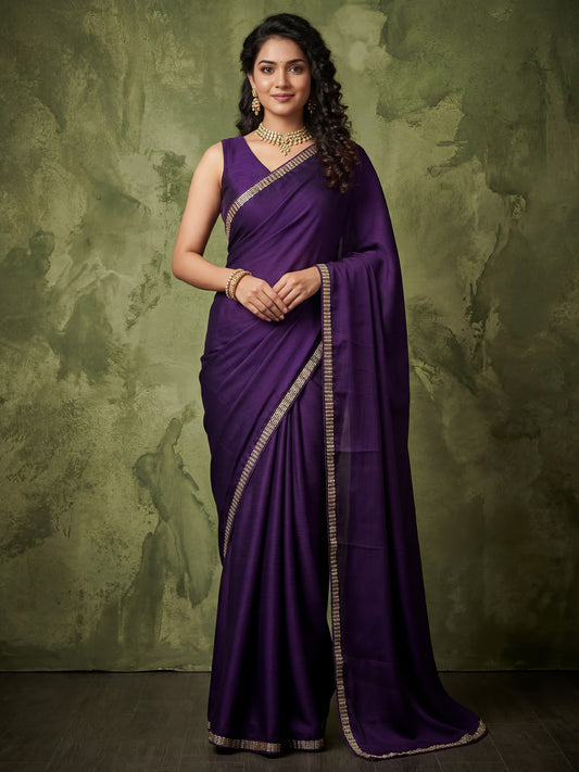Purple Silk Saree with Zari Border