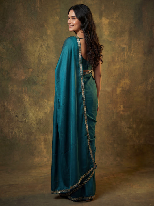 Rama Blue Silk Saree with Zari Border