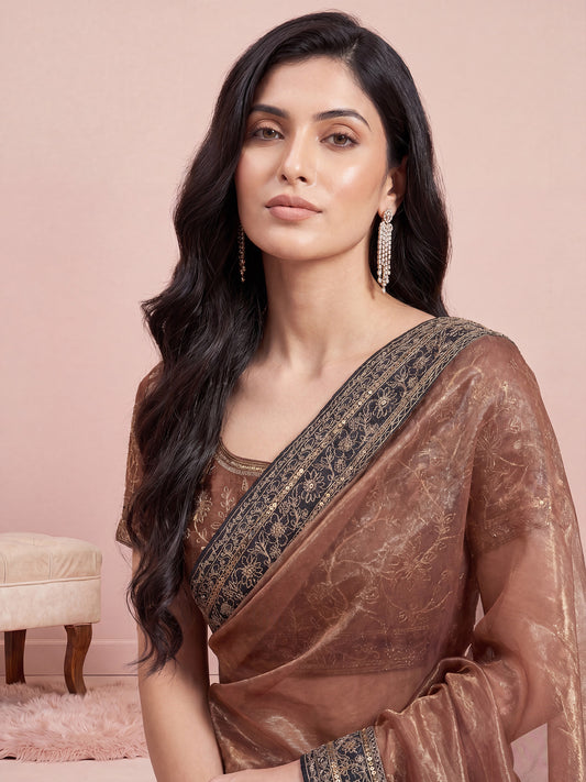 Rose Gold Tissue Silk Saree Heavy Embroidered Border