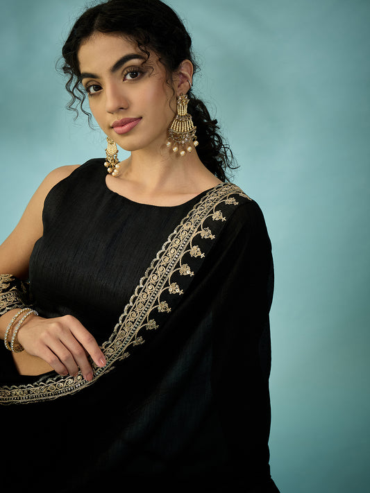 Black Chiffon-Georgette Saree